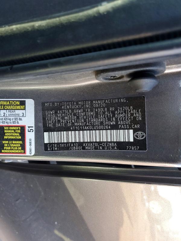 Продаж на аукціоні авто 2020 Toyota Camry, vin: 4T1C11AK0LU500264, номер лоту: 65699856