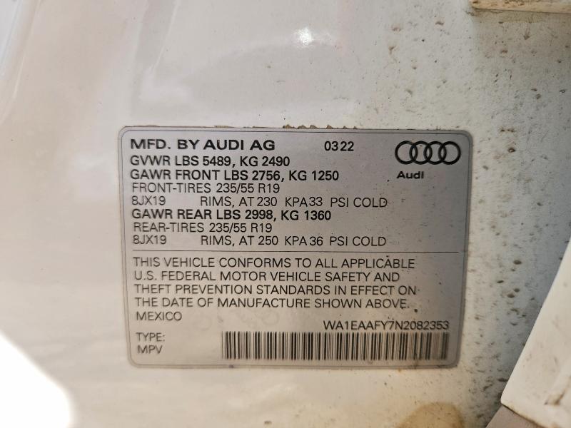 Продаж на аукціоні авто 2022 Audi Q5, vin: WA1EAAFY7N2082353, номер лоту: 63524726