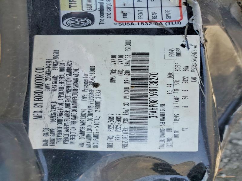 2009 Ford Fusion მანქანა იყიდება აუქციონზე, vin: 3FAHP08169R138270, აუქციონის ნომერი: 65132846