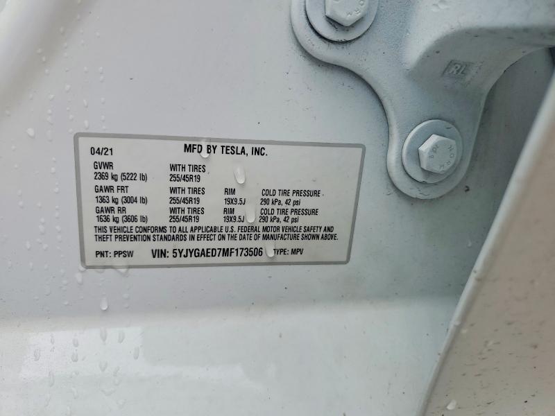 Продажа на аукционе авто 2021 Tesla Model Y, vin: 5YJYGAED7MF173506, номер лота: 64516126