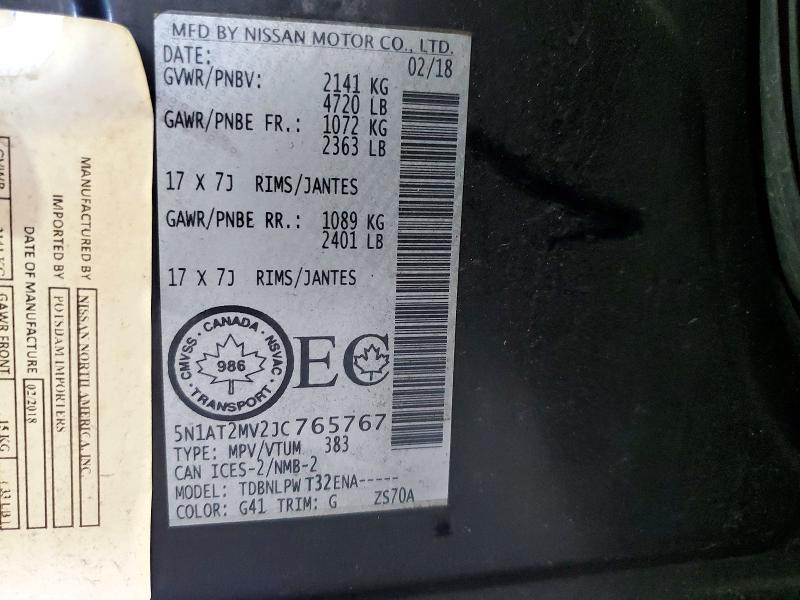 Продаж на аукціоні авто 2018 Nissan Rogue, vin: 5N1AT2MV2JC765767, номер лоту: 64413036