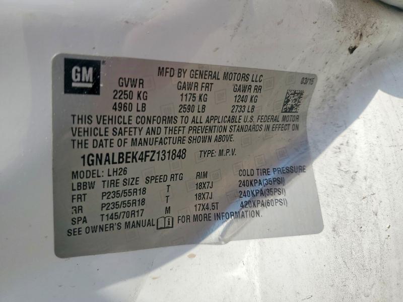 Продаж на аукціоні авто 2015 Chevrolet Equinox, vin: 1GNALBEK4FZ131848, номер лоту: 65807116