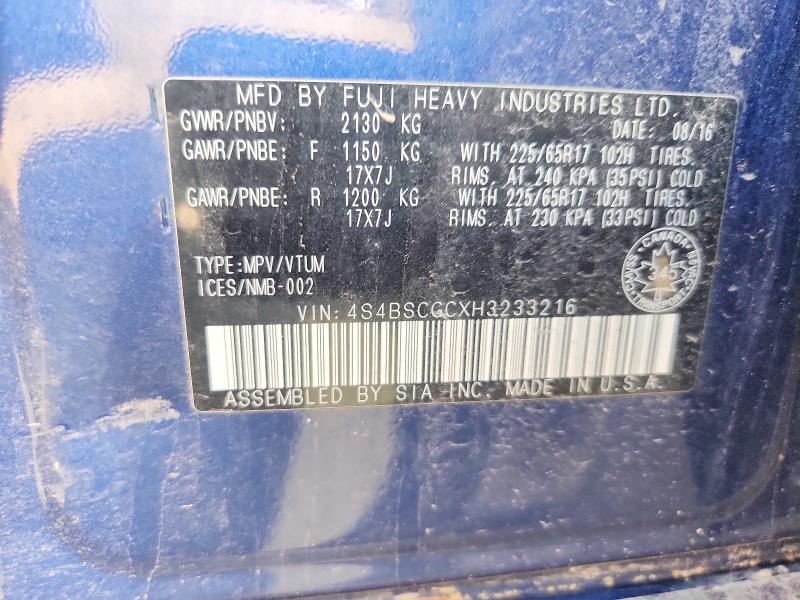 66272166 :رقم المزاد ، 4S4BSCGCXH3233216 vin ، 2017 Subaru Outback مزاد بيع