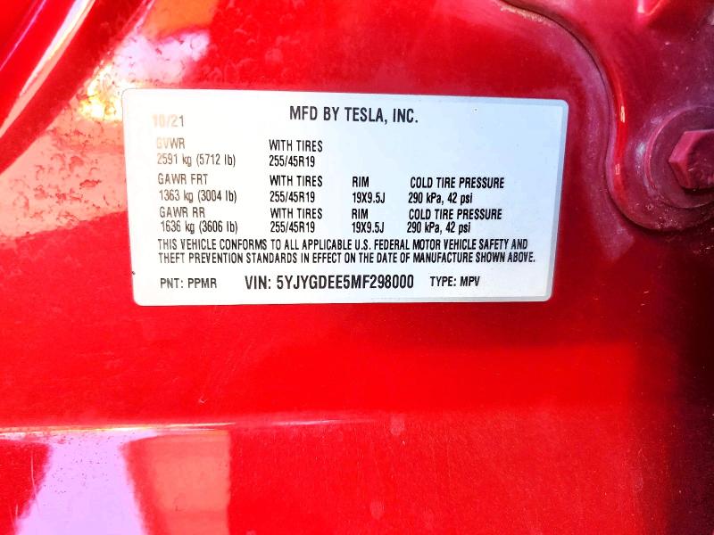 63668486 :رقم المزاد ، 5YJYGDEE5MF298000 vin ، 2021 Tesla Model Y مزاد بيع