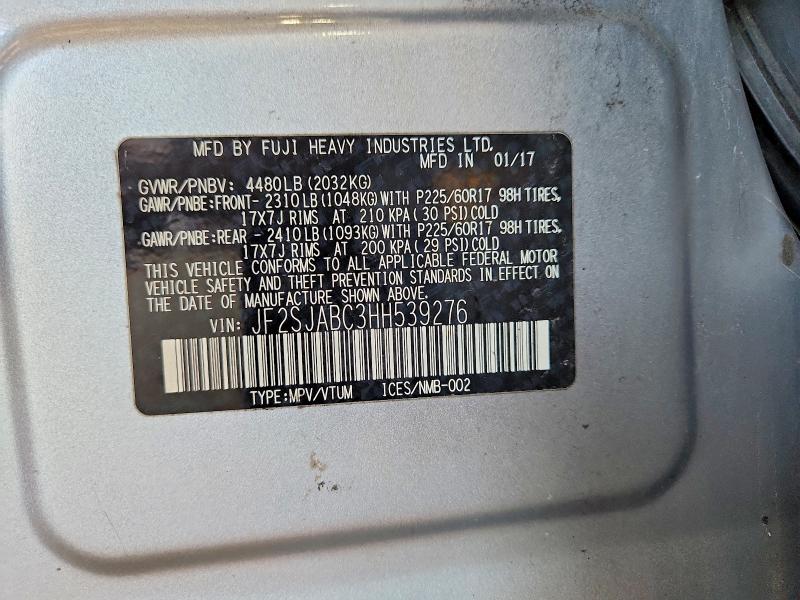 Продаж на аукціоні авто 2017 Subaru Forester, vin: JF2SJABC3HH539276, номер лоту: 63661186