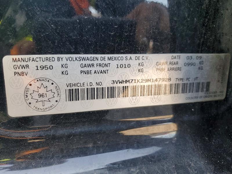 2009 Volkswagen Jetta მანქანა იყიდება აუქციონზე, vin: 3VWHM71K29M147928, აუქციონის ნომერი: 63654616