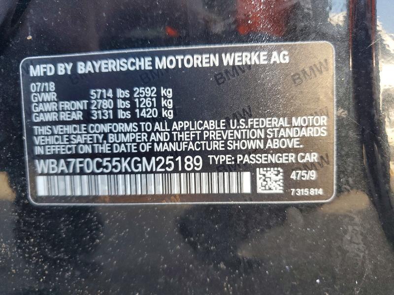2019 Bmw 750 მანქანა იყიდება აუქციონზე, vin: WBA7F0C55KGM25189, აუქციონის ნომერი: 63265516