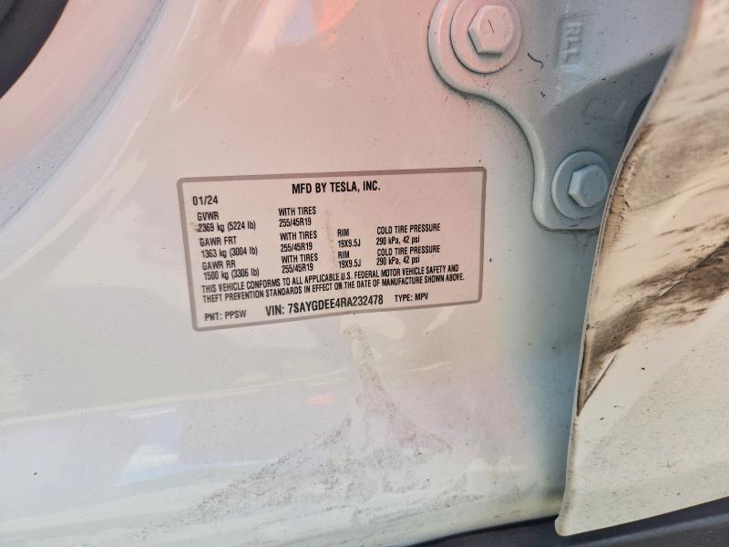 2024 Tesla Model Y მანქანა იყიდება აუქციონზე, vin: 7SAYGDEE4RA232478, აუქციონის ნომერი: 66504546