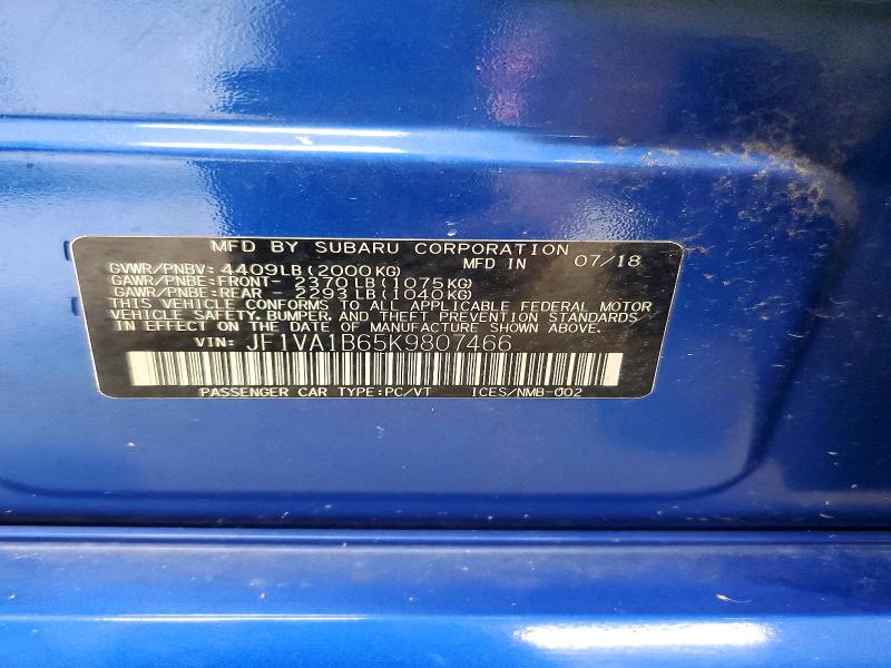 Продажа на аукционе авто 2019 Subaru Wrx, vin: JF1VA1B65K9807466, номер лота: 65606646