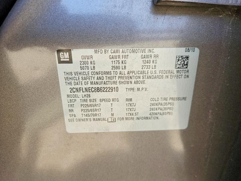 63239336 :رقم المزاد ، 2CNFLNEC8B6222910 vin ، 2011 Chevrolet Equinox مزاد بيع
