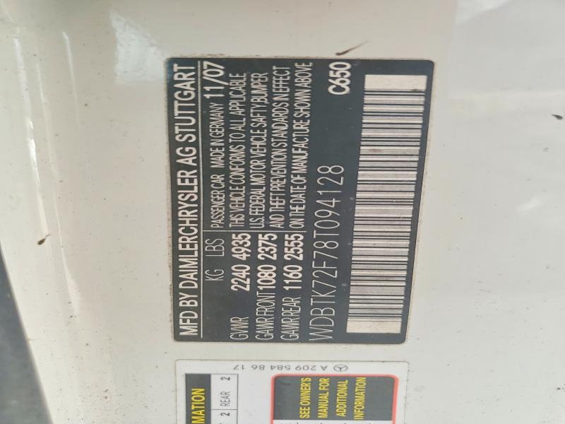64039876 :رقم المزاد ، WDBTK72F78T094128 vin ، 2008 Mercedes-benz Clk مزاد بيع