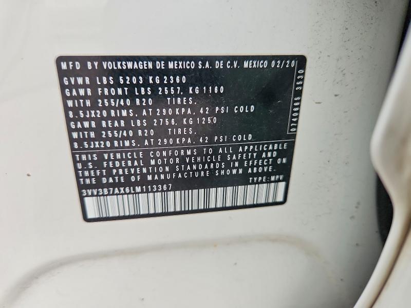 66614536 :رقم المزاد ، 3VV3B7AX6LM113367 vin ، 2020 Volkswagen Tiguan مزاد بيع