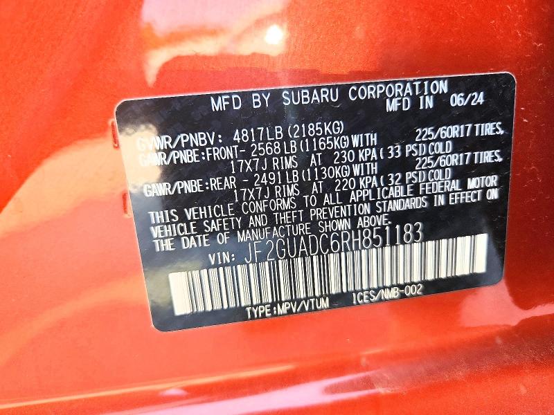 64500666 :رقم المزاد ، JF2GUADC6RH851183 vin ، 2024 Subaru Crosstrek مزاد بيع