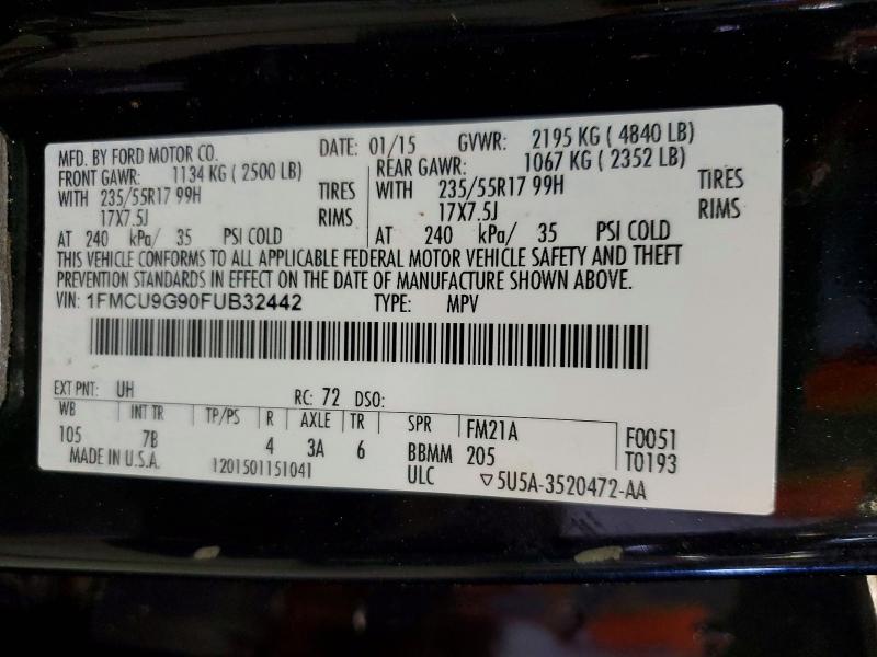 2015 Ford Escape მანქანა იყიდება აუქციონზე, vin: 1FMCU9G90FUB32442, აუქციონის ნომერი: 64968576