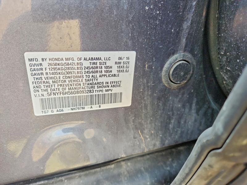 Продажа на аукционе авто 2016 Honda Pilot, vin: 5FNYF6H56GB093283, номер лота: 65901866