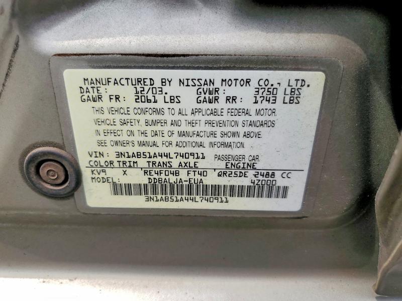 65089536 :رقم المزاد ، 3N1AB51A44L740911 vin ، 2004 Nissan Sentra مزاد بيع