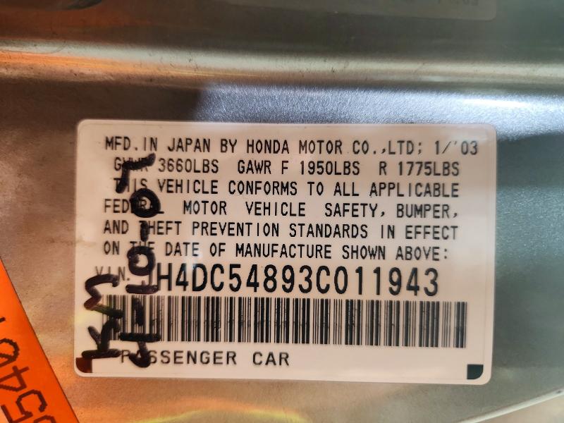 Aukcja sprzedaży 2003 Acura Rsx, vin: JH4DC54893C011943, numer aukcji: 66278336