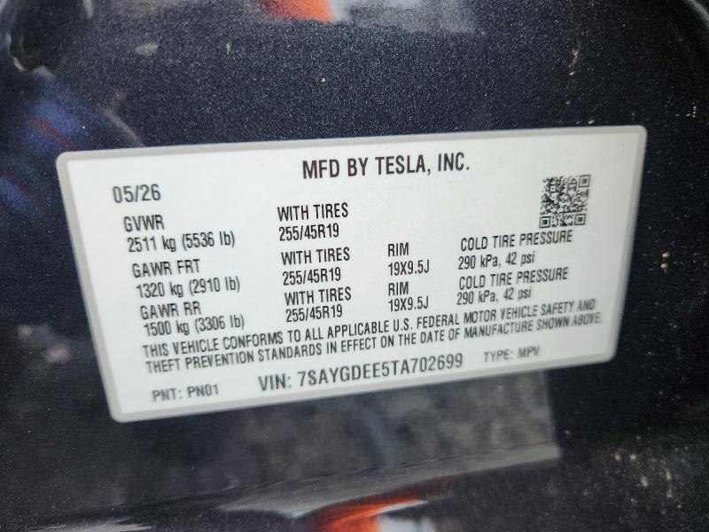 Aukcja sprzedaży 2026 Tesla Model Y, vin: 7SAYGDEE5TA702699, numer aukcji: 63535056