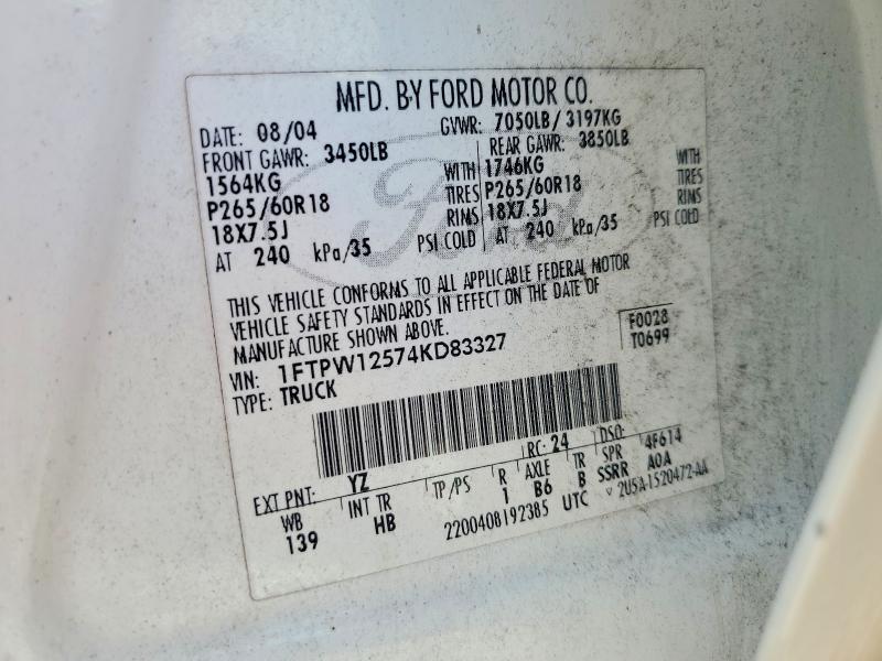 Продажа на аукционе авто 2004 Ford F150, vin: 1FTPW12574KD83327, номер лота: 66119936