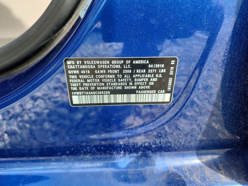 Продаж на аукціоні авто 2016 Volkswagen Passat, vin: 1VWBT7A34GC055283, номер лоту: 64938546