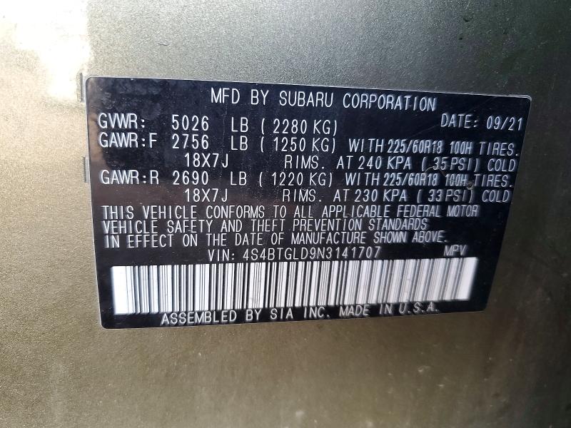 Продаж на аукціоні авто 2022 Subaru Outback, vin: 4S4BTGLD9N3141707, номер лоту: 66350166