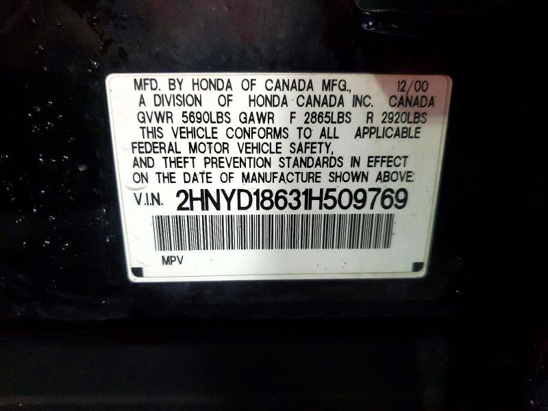 Aukcja sprzedaży 2001 Acura Mdx, vin: 2HNYD18631H509769, numer aukcji: 66422486