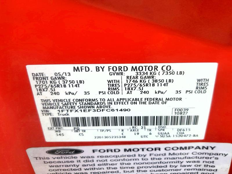 Продажа на аукционе авто 2013 Ford F150, vin: 1FTFX1EF3DFC61490, номер лота: 63929406