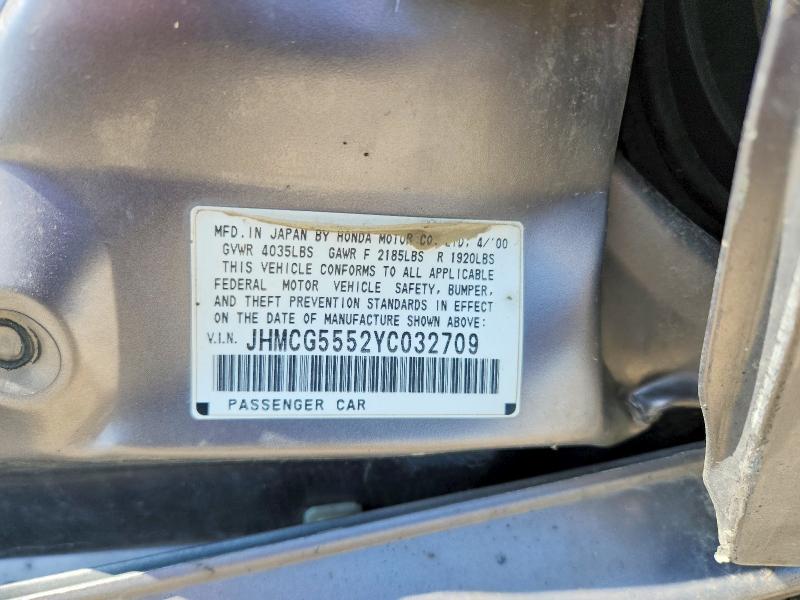 66037846 :رقم المزاد ، JHMCG5552YC032709 vin ، 2000 Honda Accord مزاد بيع