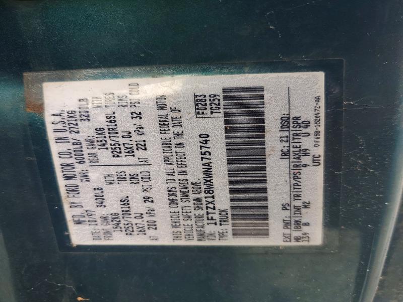 66913616 :رقم المزاد ، 1FTZX18WXWNA75740 vin ، 1998 Ford F150 مزاد بيع