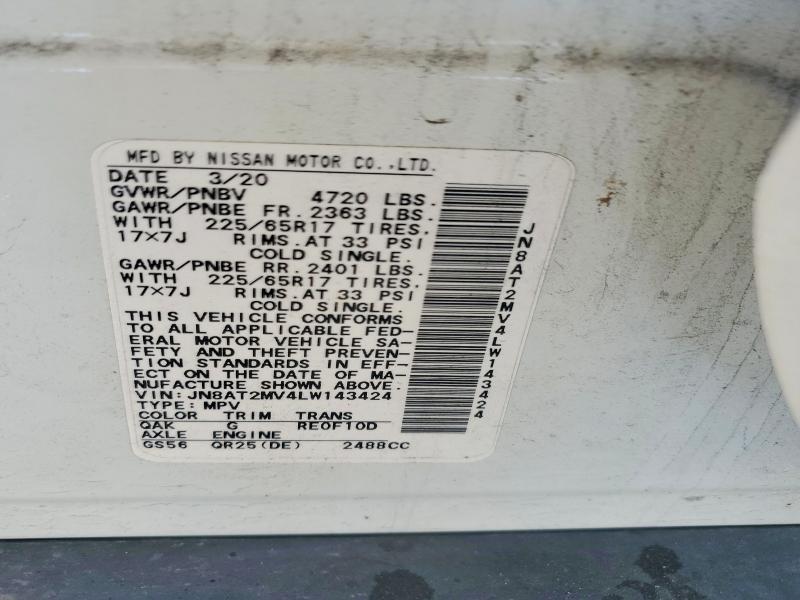 Auction sale of the 2020 Nissan Rogue, vin: JN8AT2MV4LW143424, lot number: 63767326