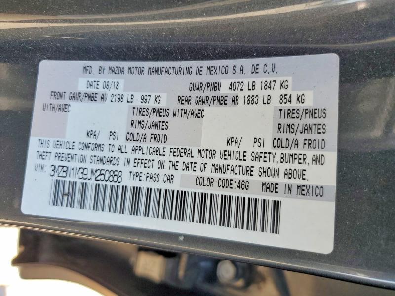 65998046 :رقم المزاد ، 3MZBN1M39JM250868 vin ، 2018 Mazda 3 مزاد بيع