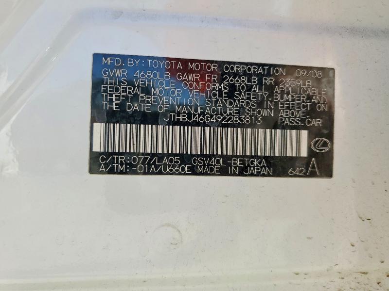 Продажа на аукционе авто 2009 Lexus Es, vin: JTHBJ46G492283813, номер лота: 65566956