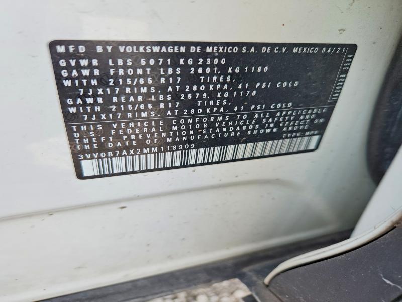 66166996 :رقم المزاد ، 3VV0B7AX2MM118909 vin ، 2021 Volkswagen Tiguan مزاد بيع
