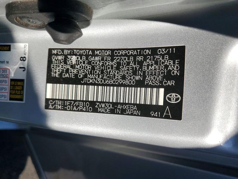 Aukcja sprzedaży 2011 Toyota Prius, vin: JTDKN3DU6B0299800, numer aukcji: 64807516