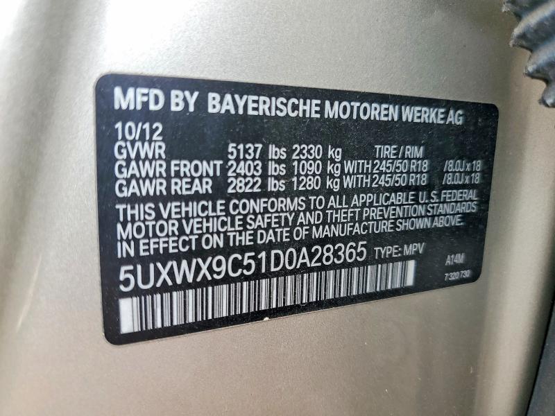 66716006 :رقم المزاد ، 5UXWX9C51D0A28365 vin ، 2013 Bmw X3 مزاد بيع