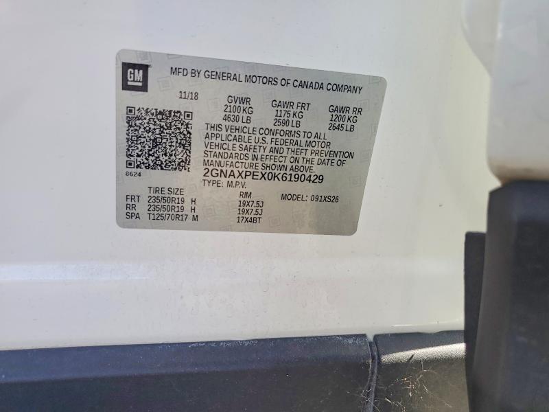 64360906 :رقم المزاد ، 2GNAXPEX0K6190429 vin ، 2019 Chevrolet Eqinox مزاد بيع
