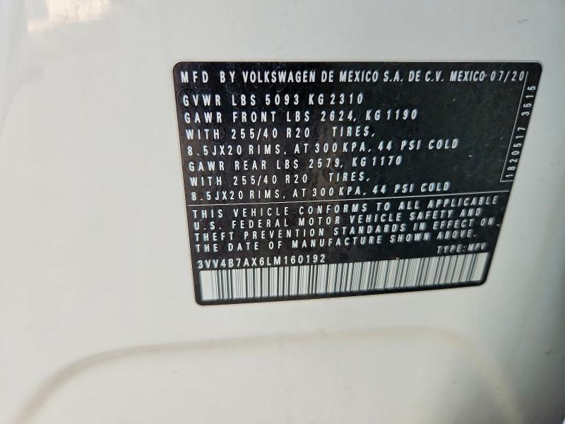 65631396 :رقم المزاد ، 3VV4B7AX6LM160192 vin ، 2020 Volkswagen Tiguan مزاد بيع
