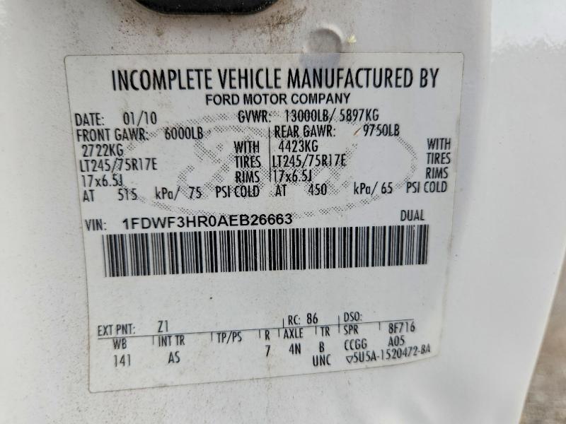 Auction sale of the 2010 Ford F350, vin: 1FDWF3HR0AEB26663        , lot number: 69062716