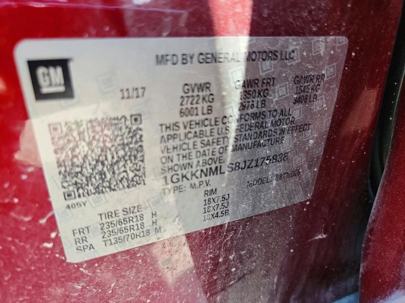 Aukcja sprzedaży 2018 Gmc Acadia, vin: 1GKKNMLS8JZ175838, numer aukcji: 64227466