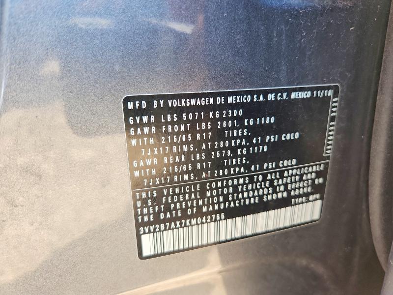 65416046 :رقم المزاد ، 3VV2B7AX7KM042755 vin ، 2019 Volkswagen Tiguan مزاد بيع