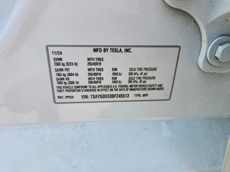 Aukcja sprzedaży 2025 Tesla Model Y, vin: 7SAYGDEE0SF245513, numer aukcji: 64619066