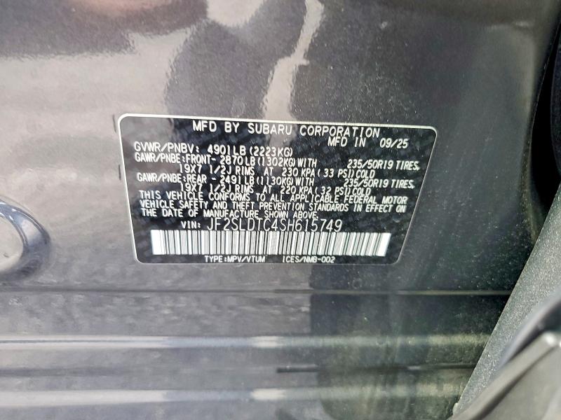 Продаж на аукціоні авто 2025 Subaru Forester, vin: JF2SLDTC4SH615749, номер лоту: 64633646