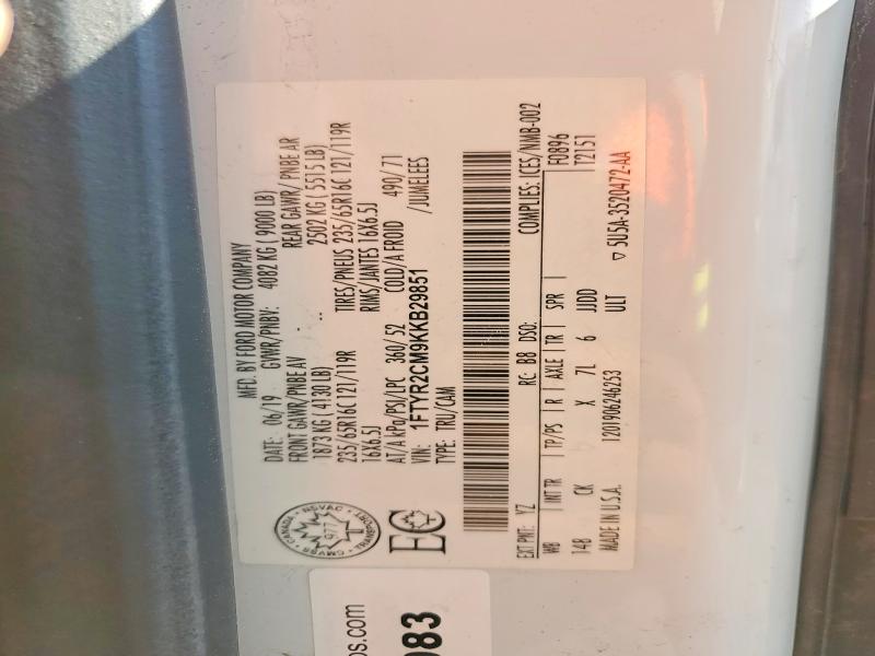 2019 Ford Transit მანქანა იყიდება აუქციონზე, vin: 1FTYR2CM9KKB29851, აუქციონის ნომერი: 65834556