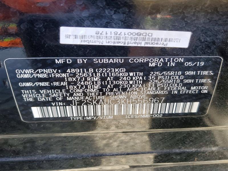 64631706 :رقم المزاد ، JF2SKAUC3KH556967 vin ، 2019 Subaru Forester مزاد بيع