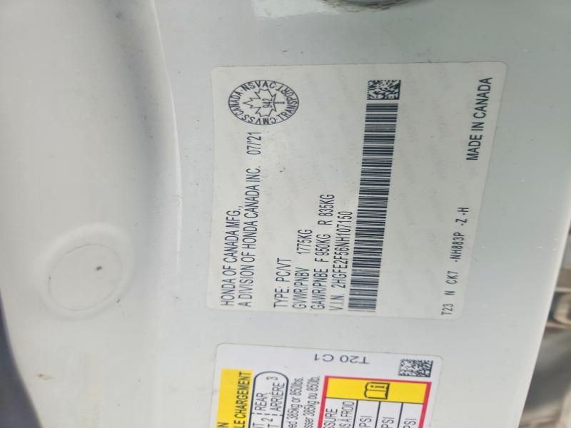 Aukcja sprzedaży 2022 Honda Civic, vin: 2HGFE2F56NH107150, numer aukcji: 64901416