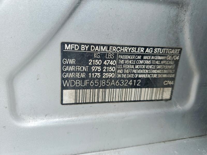 Aukcja sprzedaży 2005 Mercedes-benz E, vin: WDBUF65J85A632412, numer aukcji: 67196466
