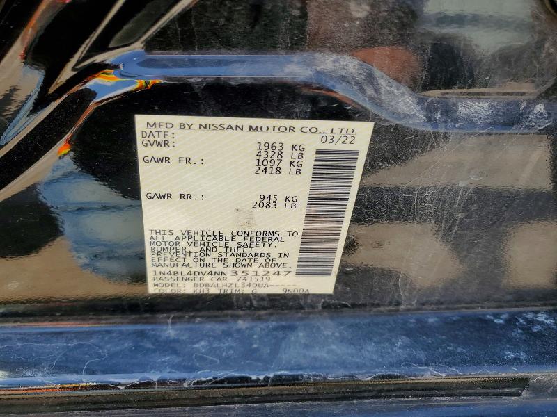 Продажа на аукционе авто 2022 Nissan Altima, vin: 1N4BL4DV4NN351247, номер лота: 64992726
