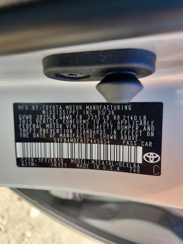 65393576 :رقم المزاد ، 5YFB4MDE6TP445654 vin ، 2026 Toyota Corolla مزاد بيع