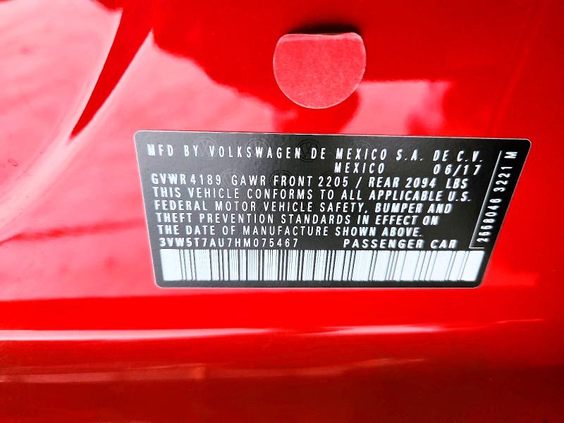 2017 Volkswagen Gti მანქანა იყიდება აუქციონზე, vin: 3VW5T7AU7HM075467, აუქციონის ნომერი: 65396776