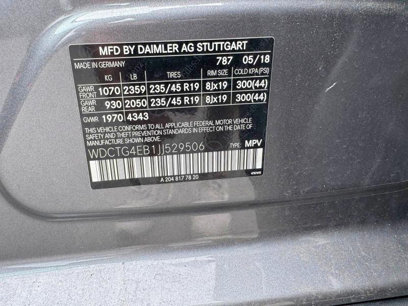 66340326 :رقم المزاد ، WDCTG4EB1JJ529506 vin ، 2018 Mercedes-benz Gla مزاد بيع